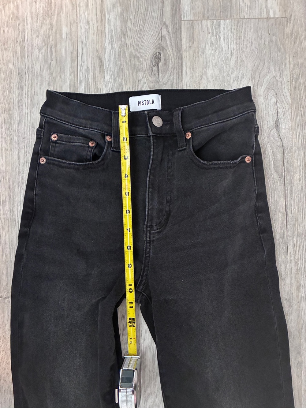 Pistola Black Flare Jeans Size 25 High Rise Raw Hem Stretch Denim - Picture 8 of 11
